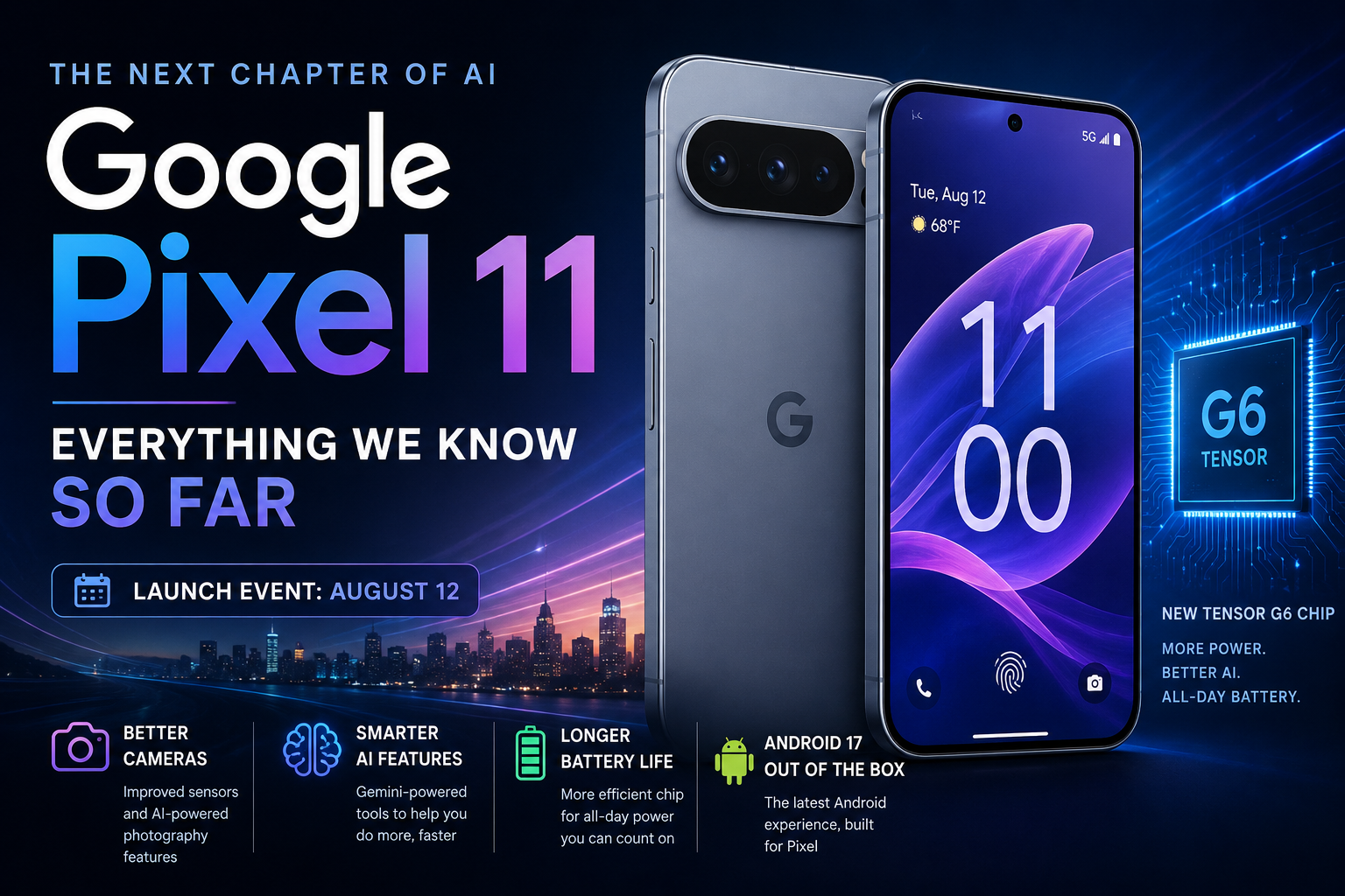 Google Pixel 11 phone with Tensor G6 chip